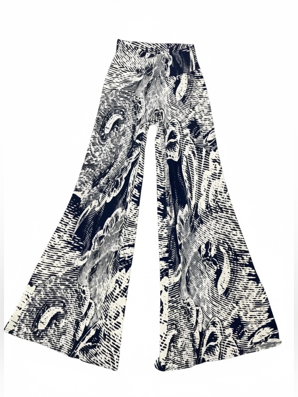 Clara Sunwoo Palazzo Wide Leg Pants Navy White Abstract Print Size XS